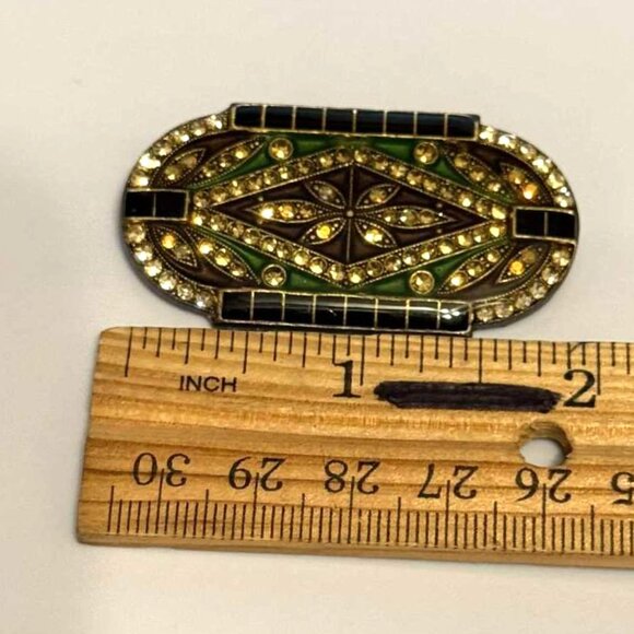 Vintage Art Deco Pierre Bex Style Metal Rhinestone Brooch - Picture 6 of 7